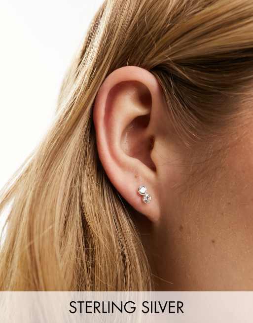 Kingsley Ryan - Orecchini a bottone in argento sterling con doppio cristallo