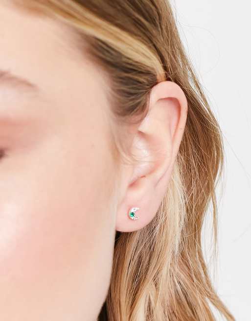 Kingsley Ryan - Orecchini a bottone a mezza luna in argento sterling con strass