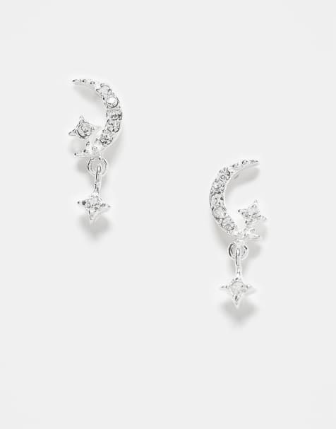 Kingsley Ryan - Orecchini a bottone in argento sterling con lune e cristalli pendenti - view 1