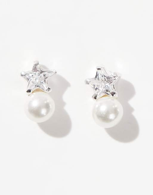 Kingsley Ryan - Orecchini a bottone in argento sterling con perla e cristallo a stellina