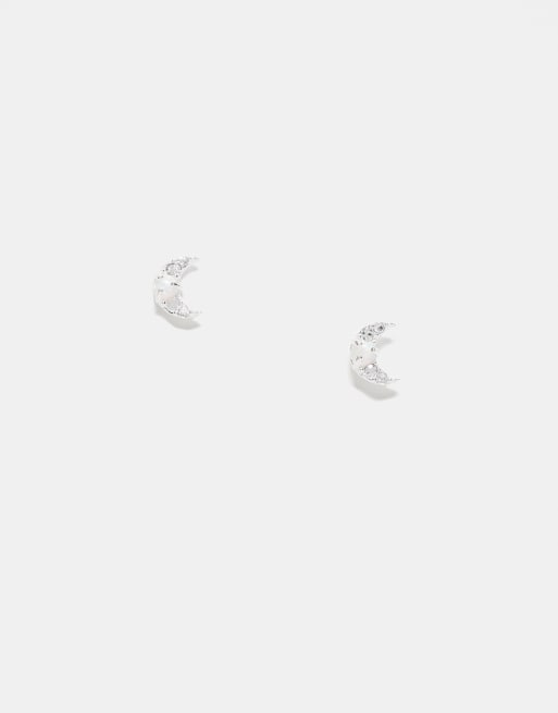 Kingsley Ryan - Orecchini a bottone in argento sterling con pietra opale con luna in strass