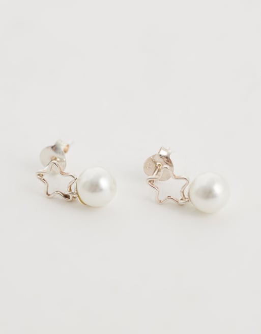 Kingsley Ryan - Orecchini a bottone in argento sterling con stella e perle sintetiche, 4 di 4