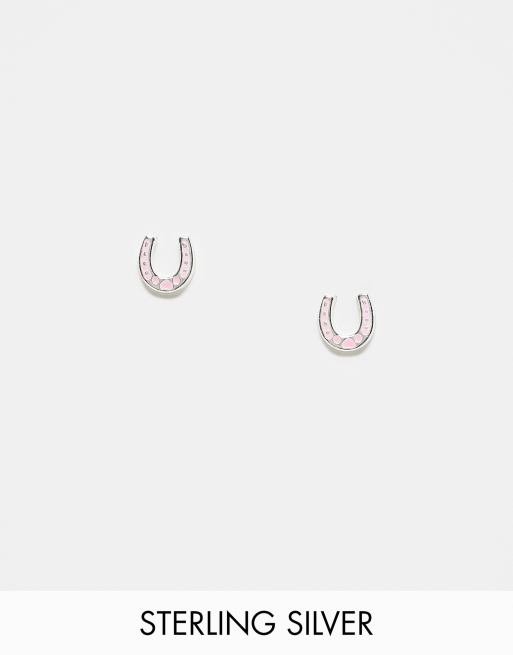 Kingsley Ryan - Orecchini a bottone in argento sterling rosa a forma di ferro di cavallo