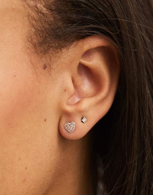 Kingsley Ryan - Orecchini a bottone rosa champagne a forma di cuore con cristalli, 3 di 4