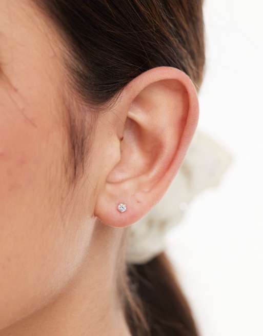 Kingsley Ryan - Orecchini a bottone rotondi da 3 mm in argento sterling con cristalli trasparenti