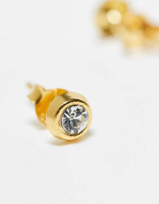 Orecchini A Bottone Rotondi Gialli In Argento Sterling 925 - Placcato Oro Rosa