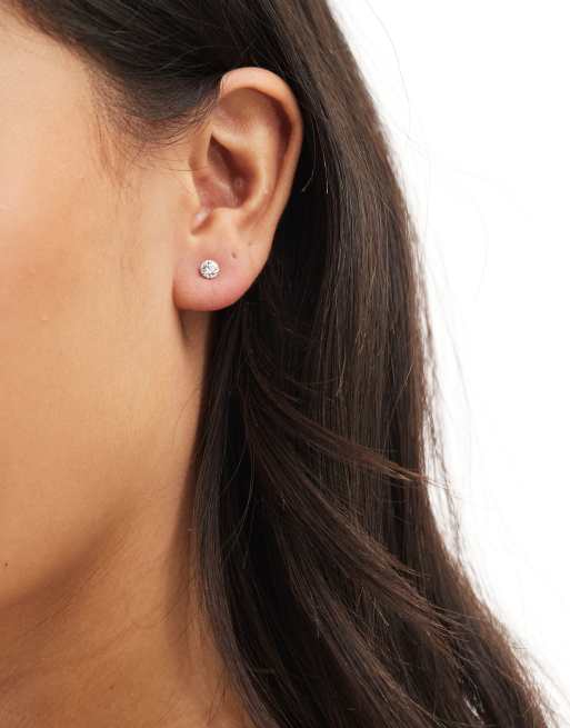 Kingsley Ryan - Orecchini a bottone rotondi in argento sterling con cristalli da 4 mm