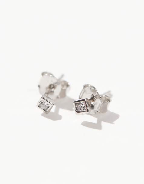 Kingsley Ryan - Orecchini a bottone squadrati da 3 mm in argento sterling con cristalli - view 1