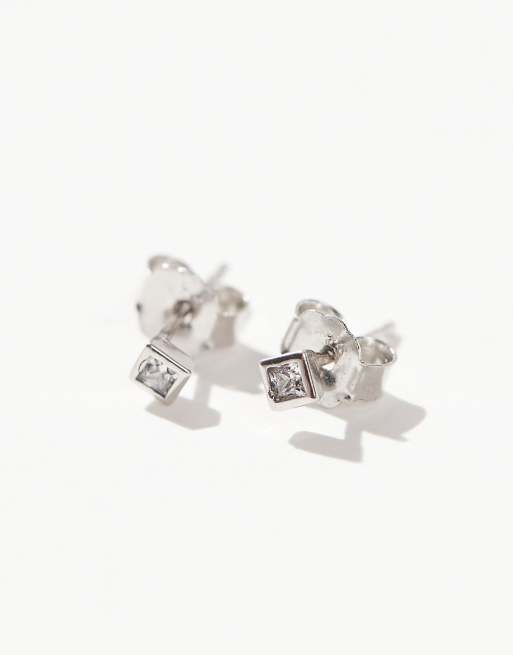 Kingsley Ryan - Orecchini a bottone squadrati da 3 mm in argento sterling con cristalli