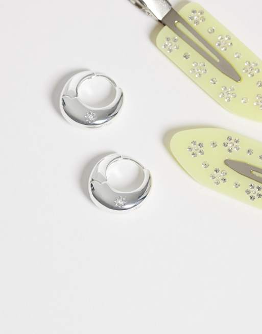Kingsley Ryan orecchini a cerchio a stella con pietre, 20 mm, chunky, in ottone placcato argento, 3 di 4