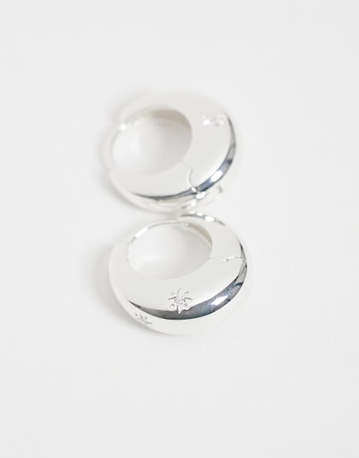 Kingsley Ryan orecchini a cerchio a stella con pietre, 20 mm, chunky, in ottone placcato argento, 4 di 4
