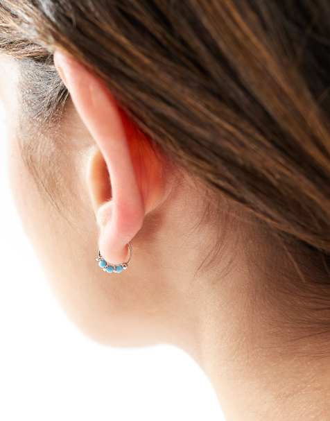 Kingsley Ryan - Orecchini a cerchio da 10 mm in argento sterling con perline turchesi - view 1