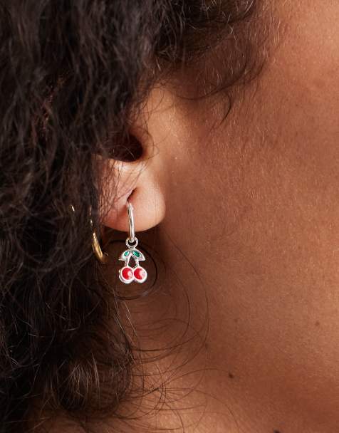 Kingsley Ryan - Orecchini a cerchio in argento sterling con charm a forma di ciliegia - view 1