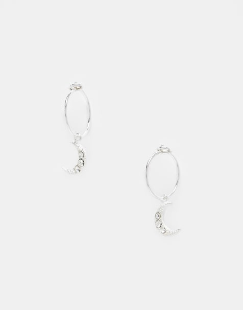 Kingsley Ryan - Orecchini a cerchio in argento sterling con charm a forma di luna con cristalli - view 1