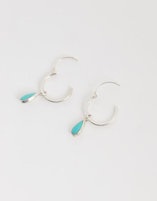 Kingsley Ryan - Orecchini a cerchio in argento sterling con charm pendenti turchesi a goccia, 3 di 4