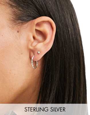 Kingsley Ryan - Orecchini a cerchio in argento sterling da 18 mm con design intrecciato
