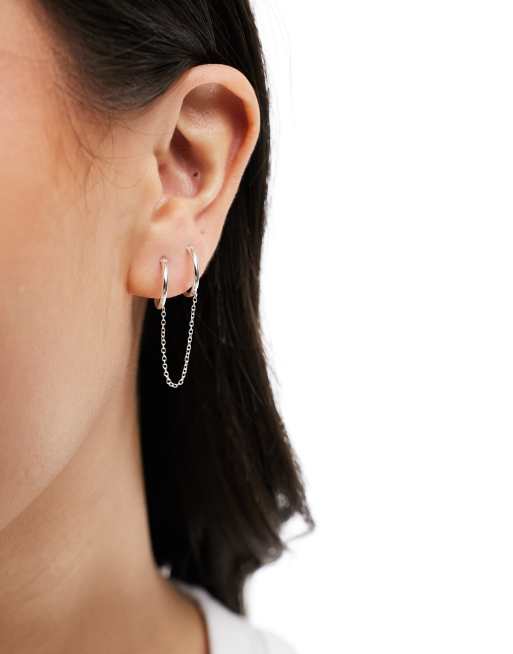 Kingsley Ryan - Orecchini a doppio cerchio in argento sterling con catenina, 3 di 4