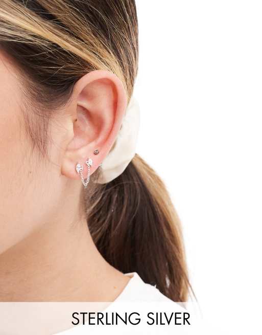 Kingsley Ryan - Orecchini in argento sterling con doppio occhio e catenina 