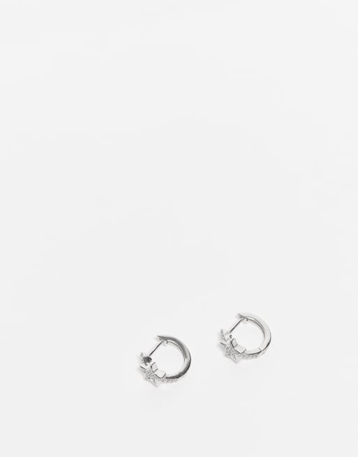Kingsley Ryan - Orecchini in argento sterling da 10mm a cerchio con stella con strass