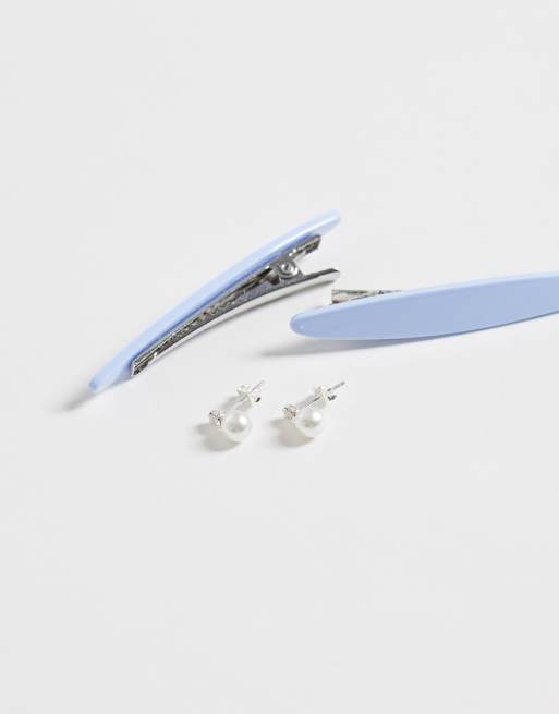 Kingsley Ryan orecchini pendenti con castone e grande perla sintetica in argento sterling, 2 di 4