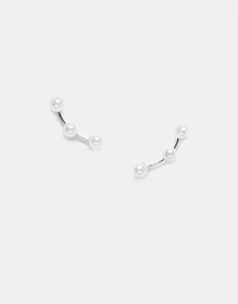 Kingsley Ryan - Orecchini rampicanti a bottone in argento sterling con perle - view 1