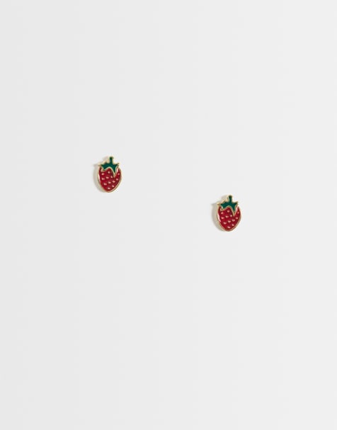 Kingsley Ryan orecchino a bottone a fragola in ottone placcato oro - view 1