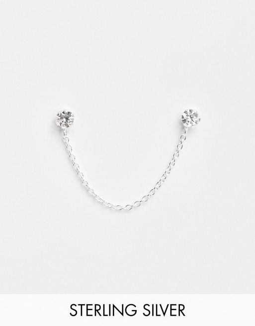 Kingsley Ryan - Orecchino a bottone color argento con cristalli doppi e catenina