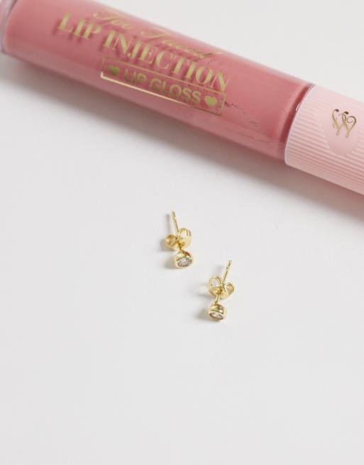 Kingsley Ryan orecchino a bottone rotondo con gemma da 4 mm in ottone placcato oro 14 ct, 3 di 4