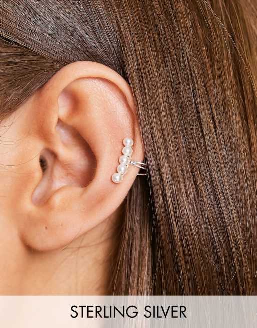 Kingsley Ryan - Orecchino ear cuff in argento sterling con perle