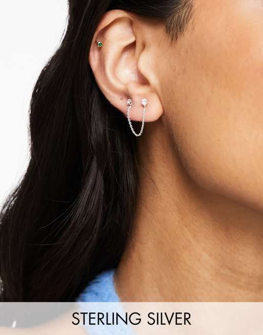 Kingsley Ryan - Orecchino singolo con catenina e strass in argento sterling