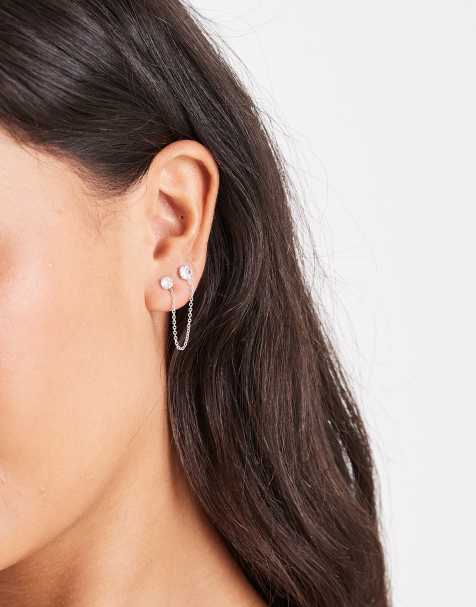 Kingsley Ryan - Orecchino singolo in argento sterling con catenina e doppie gemme - view 1