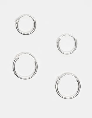 pack of 2 10 and 12mm hoop earrings in sterling silver