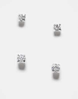 Kingsley Ryan Pack Of 2 Gem Set Tiny Crystal Stud Earrings In Silver