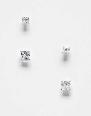 Kingsley Ryan - Packung mit 2 quadratischen Ohrsteckern aus Sterlingsilber mit Strasssteinen