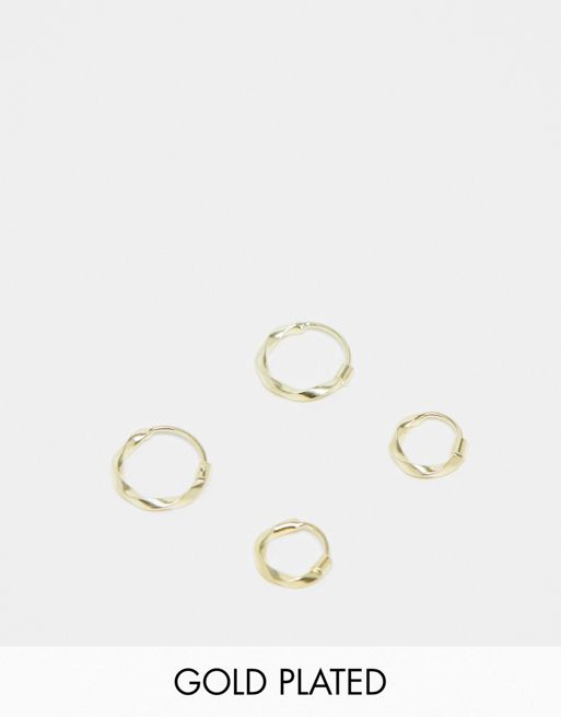 Kingsley Ryan - Pakke med 2 par guldbelagte hoop-øreringe i smeltet design