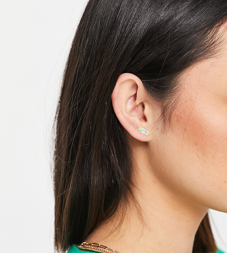Kingsley Ryan pastel enamel feather stud earrings in sterling silver-multi