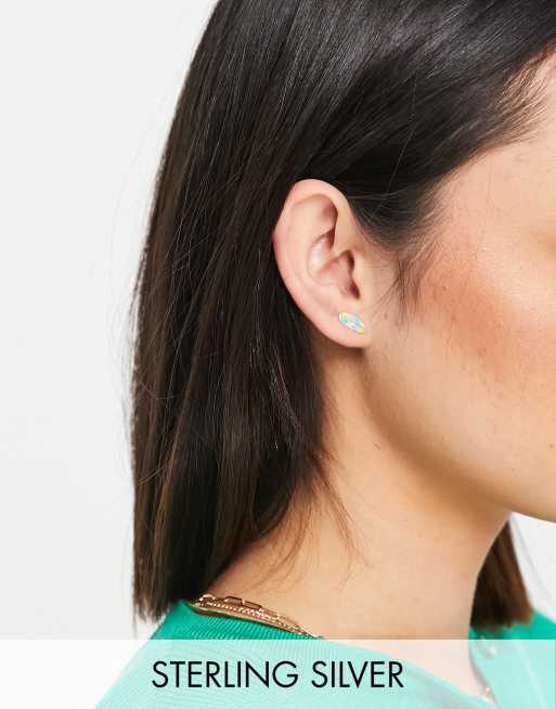 Kingsley Ryan pastel enamel feather stud earrings in sterling silver