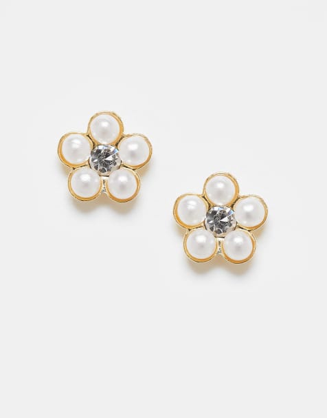 Kingsley Ryan pearl and gem daisy stud earrings - view 1