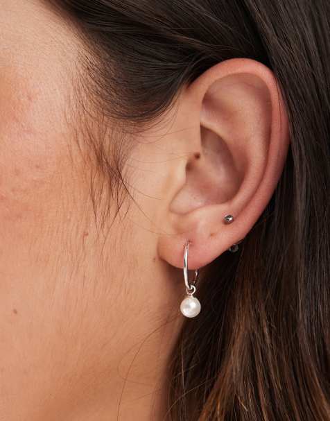 Kingsley Ryan pearl charm hoop earrings in sterling silver - view 1