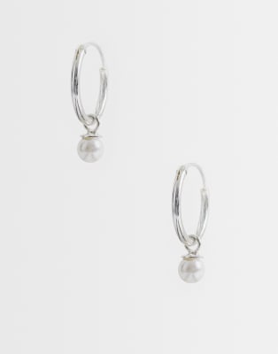 Kingsley Ryan Pearl Charm Hoops In Silver
