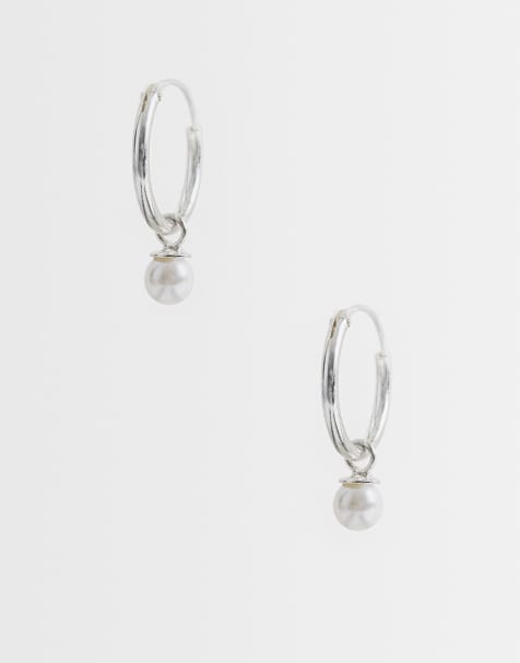 Kingsley Ryan pearl charm hoops in sterling silver - view 1