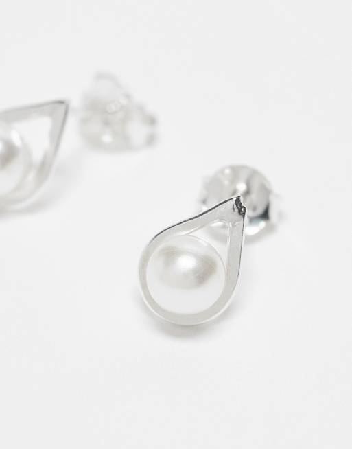 Kingsley Ryan pearl teardrop stud earrings in sterling silver, 3 of 4