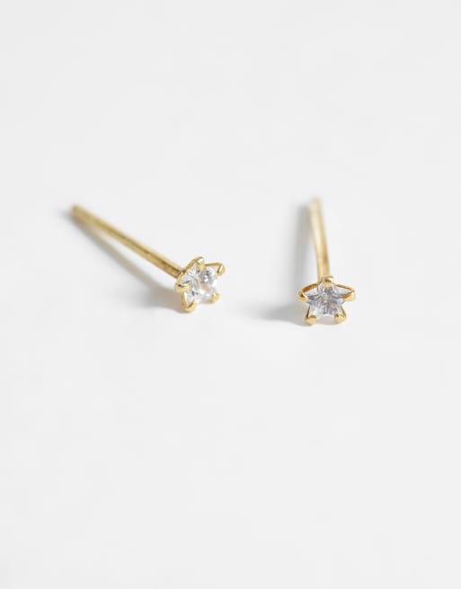 Kingsley Ryan - Pendientes de botón de plata chapados en oro con diseño de estrella y gemas, 3 de 4