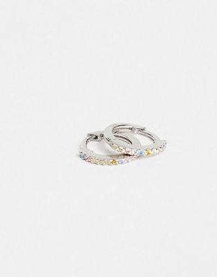 Bijoux  Kingsley Ryan - Petites créoles ornées de strass en argent massif - Pastel