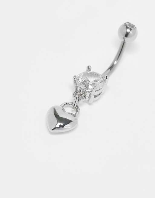 Kingsley Ryan - Piercing de nombril en cristal avec pendant cœur - Argent massif, 2 de 3