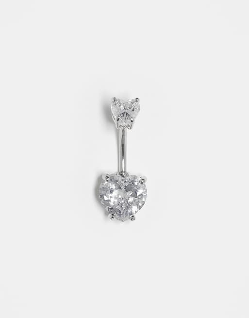 Kingsley Ryan - Piercing de ventre 10 mm avec cœur orné de cristaux - Argent massif