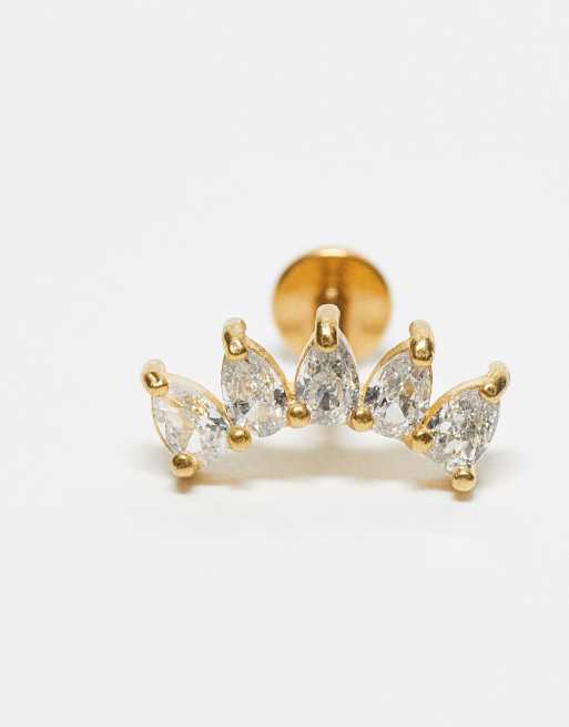 Kingsley Ryan - Piercing labret curvo placcato in oro con cristalli