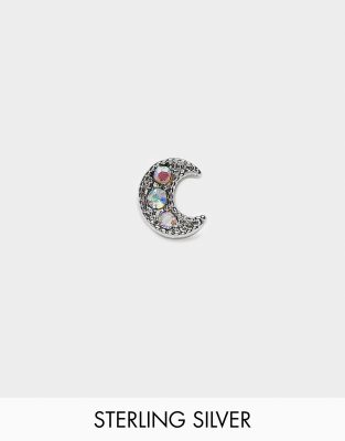 Kingsley Ryan - Piercing labret en argent massif avec croissant de lune à strass multicolores