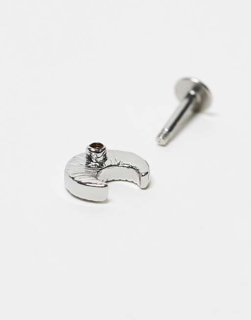 Kingsley Ryan - Piercing labret en argent massif avec croissant de lune à strass multicolores, 2 de 4