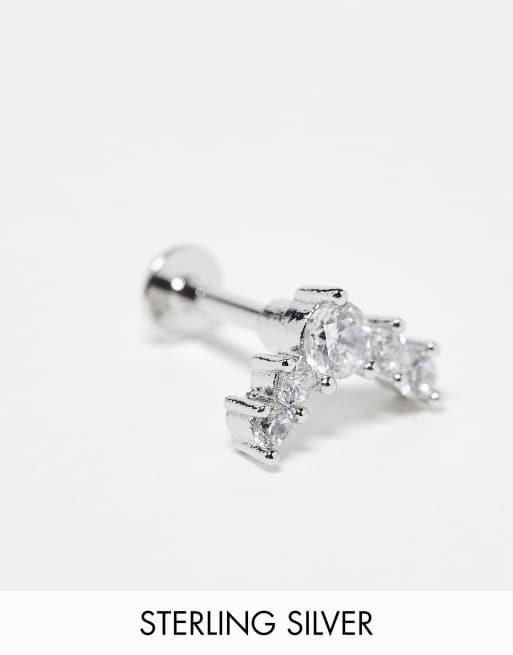 Kingsley Ryan - Piercing labret en argent massif avec pétales ornées de pierres - Argenté